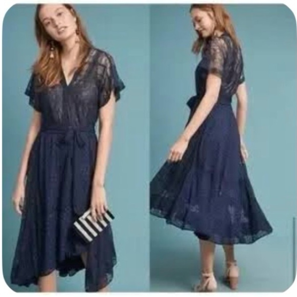 Byron Lars Katalina navy blue lace high/low dress